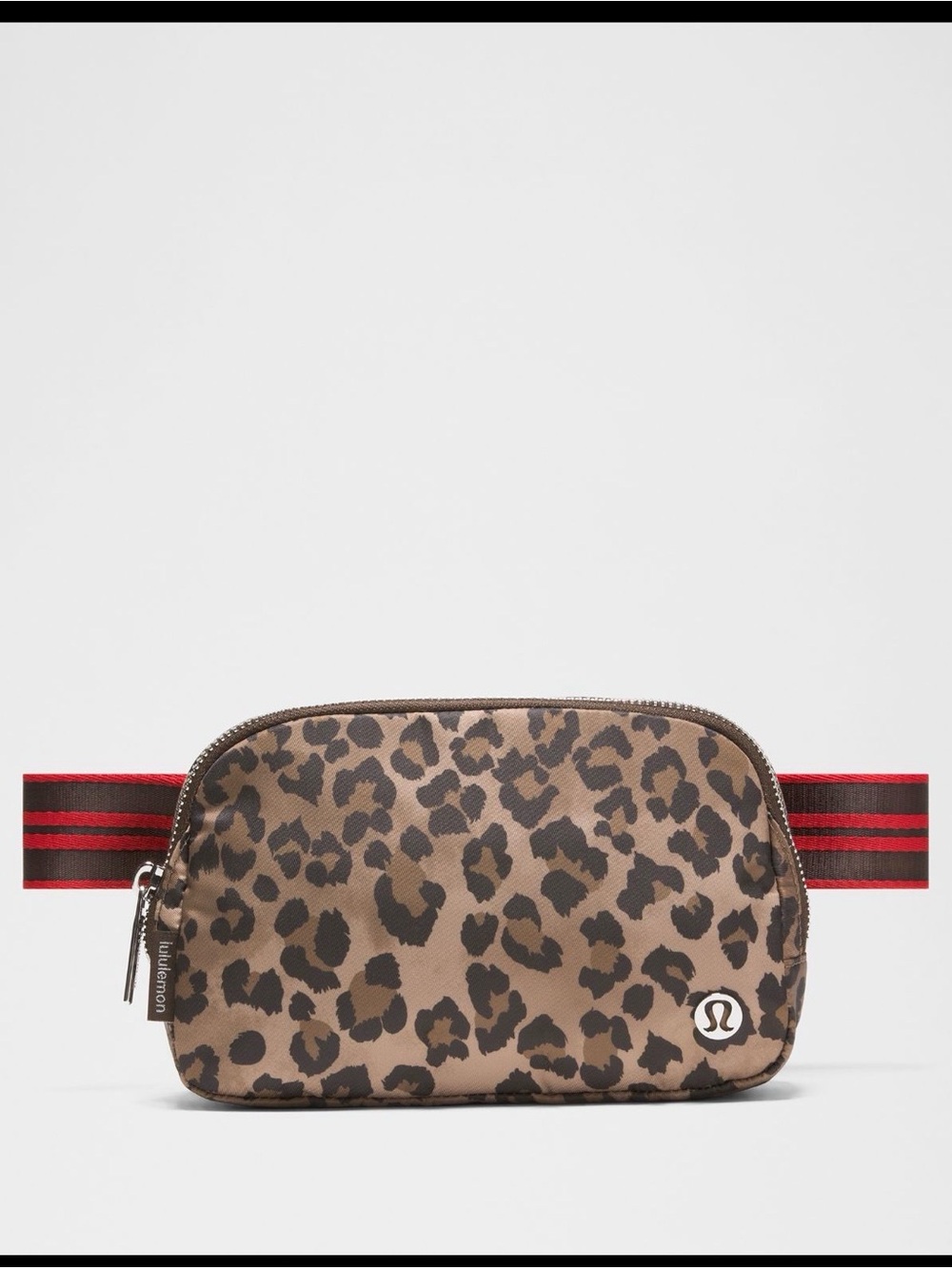 lululemon athletica Everywhere Leopard Belt Bag brown with Red Striped Strap 1L